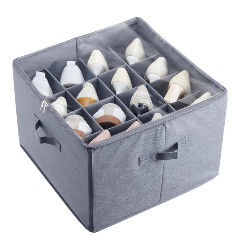Under Bed Shoe Storage Organizer With 16 Compartments, Adjustable Dividers, Clear Window, And Reinforced Handles For Efficient Space Management