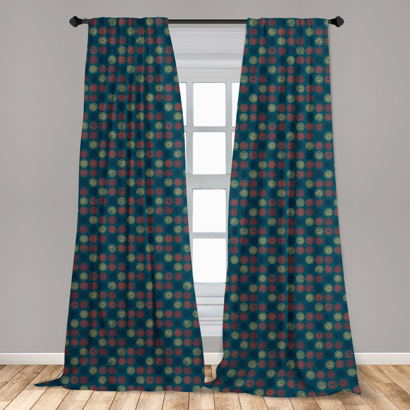 Blue Geometric Polyester Room Darkening Curtain Panels