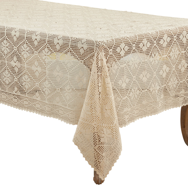 Ecru Rectangular Crochet Design Cotton Blend Tablecloth