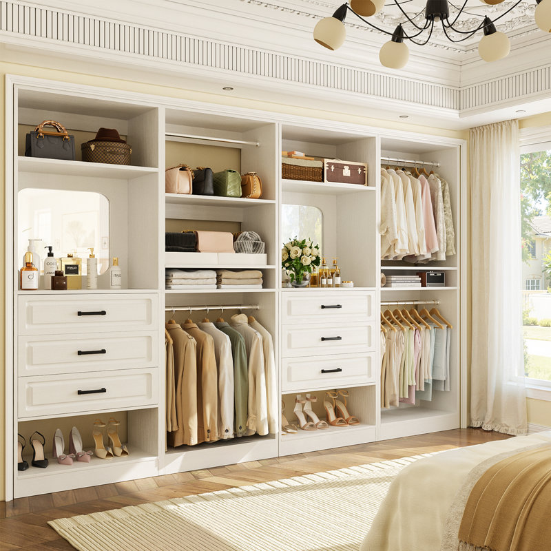 Système d'organisation 100 po avec tringles de suspension et miroir, Blanc
