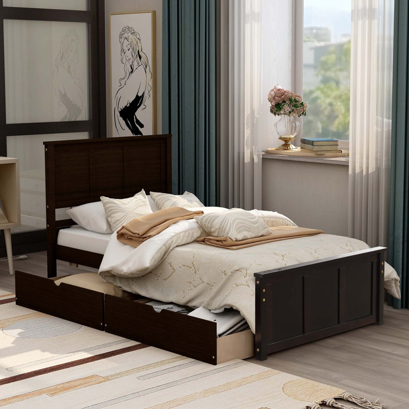 Platform Storage Bed, 2 Drawers, Espresso