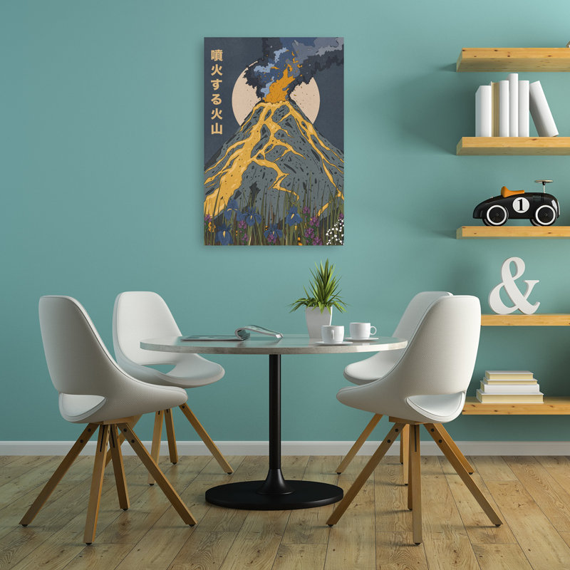Erupting Volcano Moon Dramatic Vibrant Abstract Iris Landscape Mountain, art mural, H 36 po x l 24 po