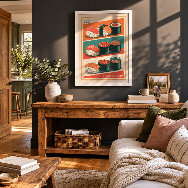 Sushi Geometry Retro - Framed Print, A3 - 42.0 x 29.7 cm, White