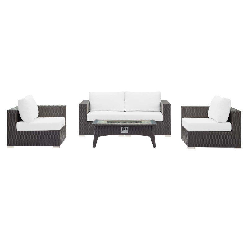 Convene 5 Piece Set Outdoor Patio with Fire Pit, White