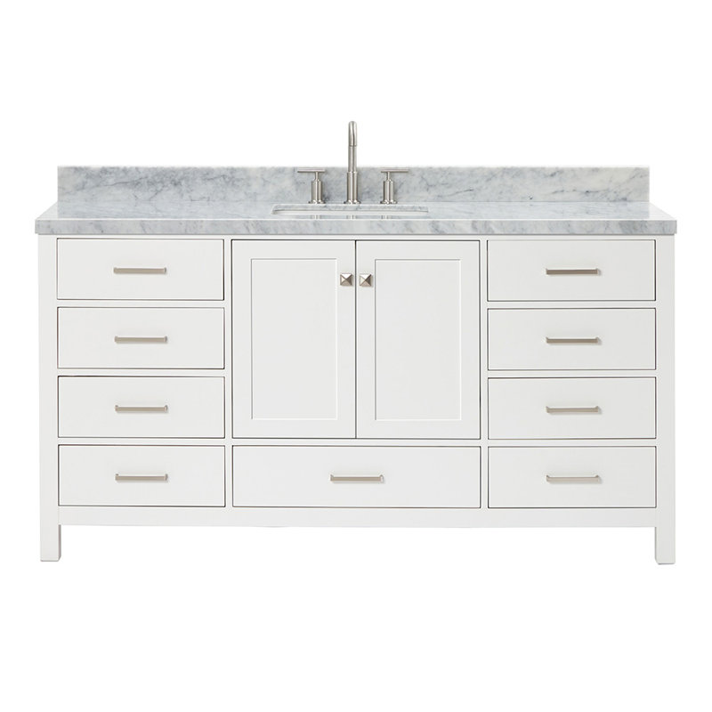 Cambridge 67'' Single Bathroom Vanity with Carrara Marble Top, White