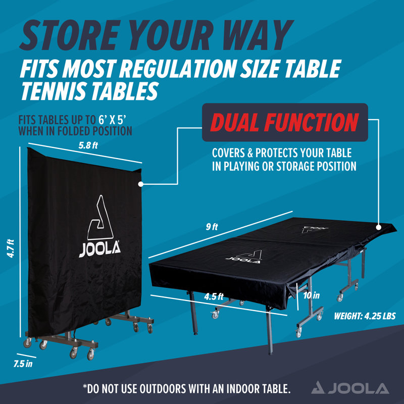 JOOLA Dual Function Indoor/Outdoor Waterproof Table Tennis Table Cover for Ping Pong Tables and Patio Furniture
