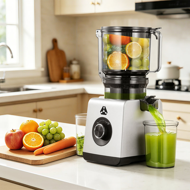 Extracteur de jus à pression à froid, goulotte d'alimentation extra-large de 16,4 cm, extracteur de jus à mastication grande capacité de 2,5 L avec moteur silencieux et conception facile à nettoyer, gris sidéral