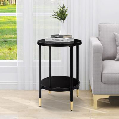Lakayla 23.6" Tall Tempered Glass End Table, Two Layer