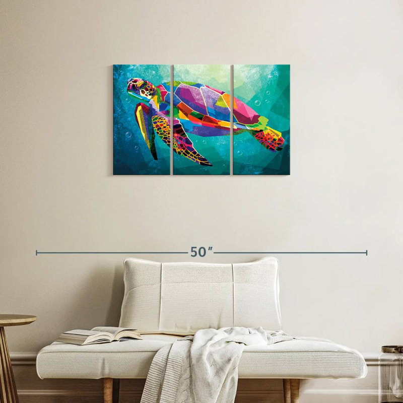 Tortue arc-en-ciel géométrique 3 pièces, H 20 po x l 33 po x P 1,25 po