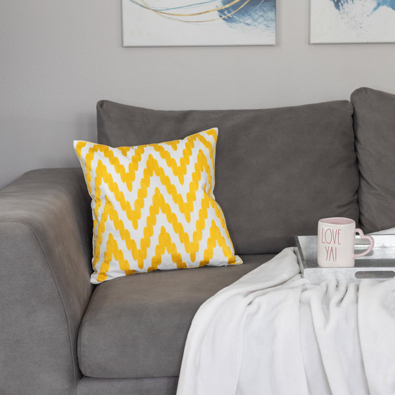 Embroidered Pillow Cover, Chevron/Zig Zag, Yellow/White