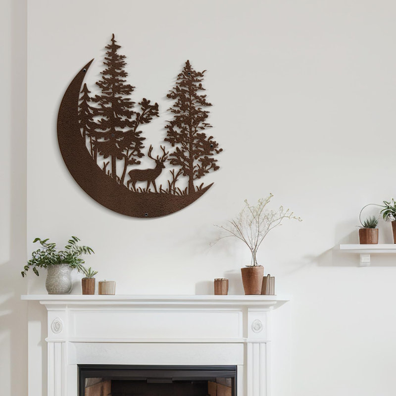 Décoration murale abstraite en forme de cerf dans la forêt, H 30 po x l 30 po x P 0,05 po, Bronze