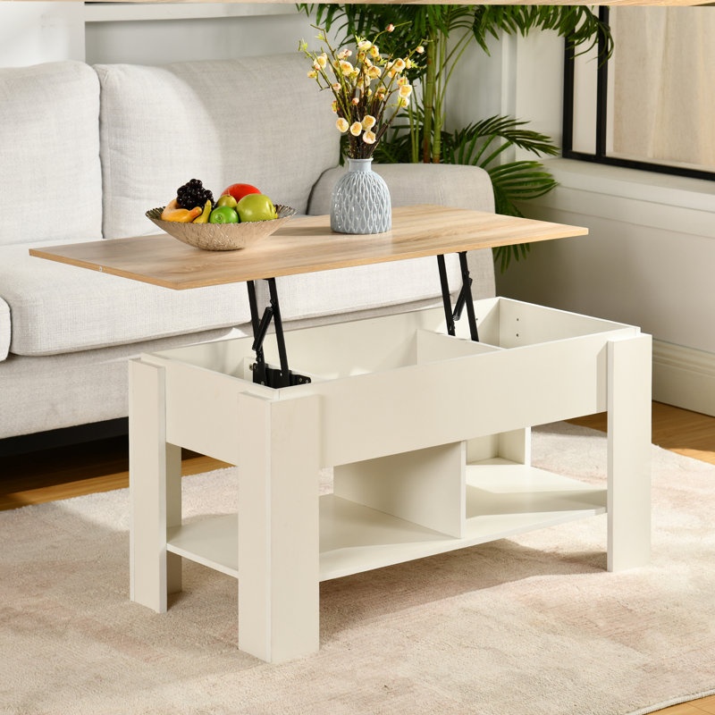 Elot Lift Top Coffee Table, Oak Wood/White