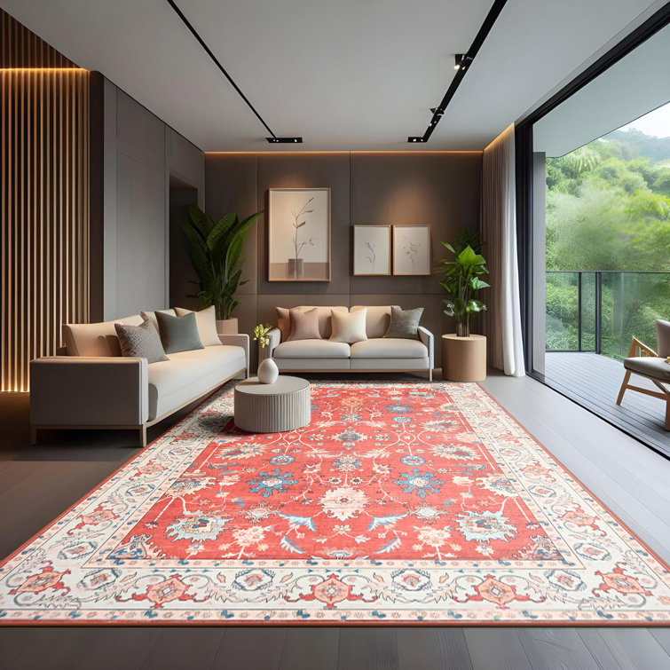 Large Oriental Floral Living Room Rug Washable Bedroom Rug Non-Slip Colorful Vintage Accent Floor Carpet For Home Decor