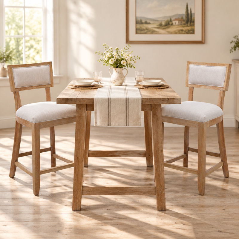 Ensemble de 2 tabourets de comptoir 26,5 po, tabourets de bar rembourrés à hauteur de comptoir avec dossier confortable, structure en bois d'hévéa massif, dossier, repose-pieds et tabourets de bar