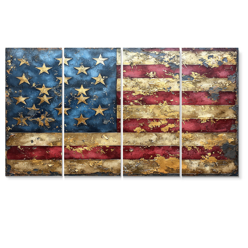 Drapeau de l'ère dorée des États-Unis I - Art mural américain - décoration murale traditionnelle 4 pièces, H 32 po x l 64 po