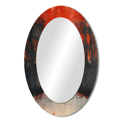 Red Black Autumn Campus College Hall Building - Red Modern Oval Wall Mirror