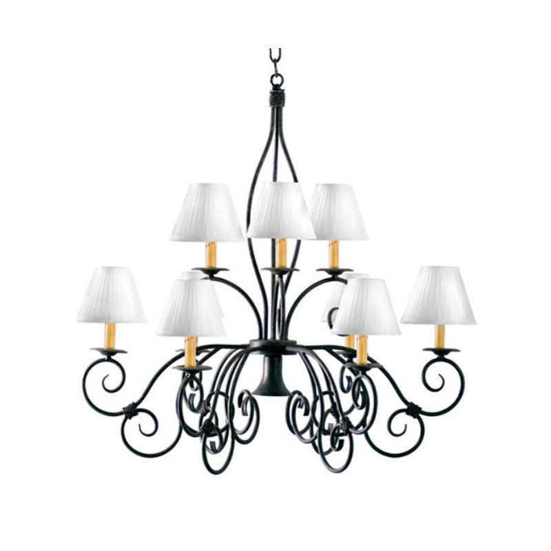 10 - Light Dimmable Tiered Chandelier, White Parchment, Antique Iron Gate