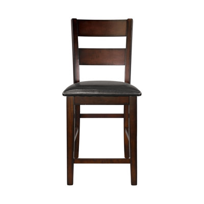 Wooden Counter Height Chairs Set Of 2Pc Classic Style Faux Leather Upholstered Seat Transitional Furniture