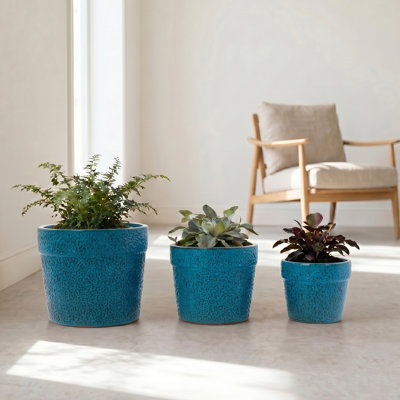 Ensemble de 3 pots à fleurs en argile respirante avec trous de drainage pour plantes d'intérieur et d'extérieur Modern Modern