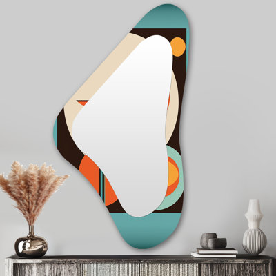 Vintage Mid-century Graphics II - Midcentury Modern Asymmetrical Decorative Mirror, Modern Irregular Shape Wall Mirror, Printed Metal Art