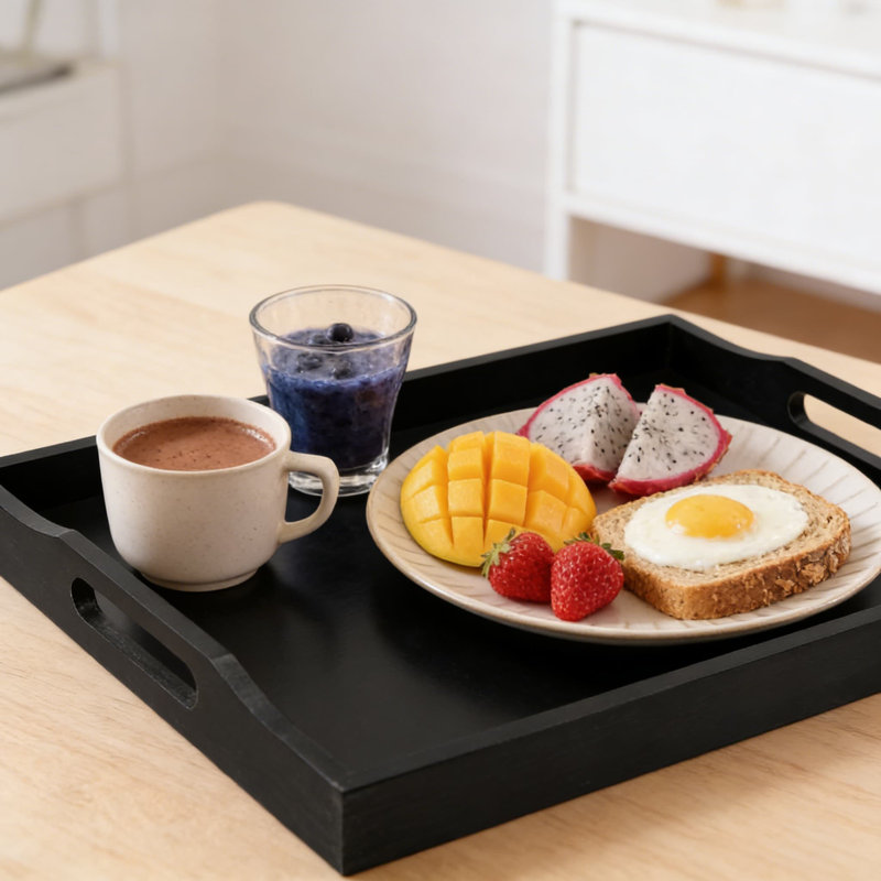 Bamboo Serving Tray With Handles, Multi-Purpose Ottoman Tray For Food, Drinks, And Home Organization, Decorative Storage Platter For Living Room, Kitchen, Bedroom, And Bathroom