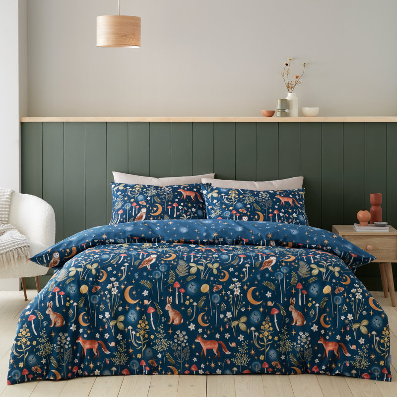 Enchanted Twilight Animals Duvet Cover Set, Double Duvet Cover + 2 Standard Pillowcases, Navy