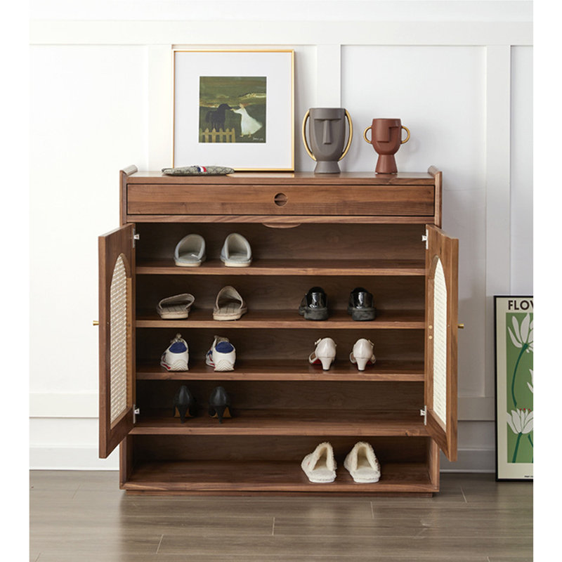 Armoire de rangement pour chaussures en rotin, Noyer, H 39,37 po x l 39,37 po x P 13,78 po
