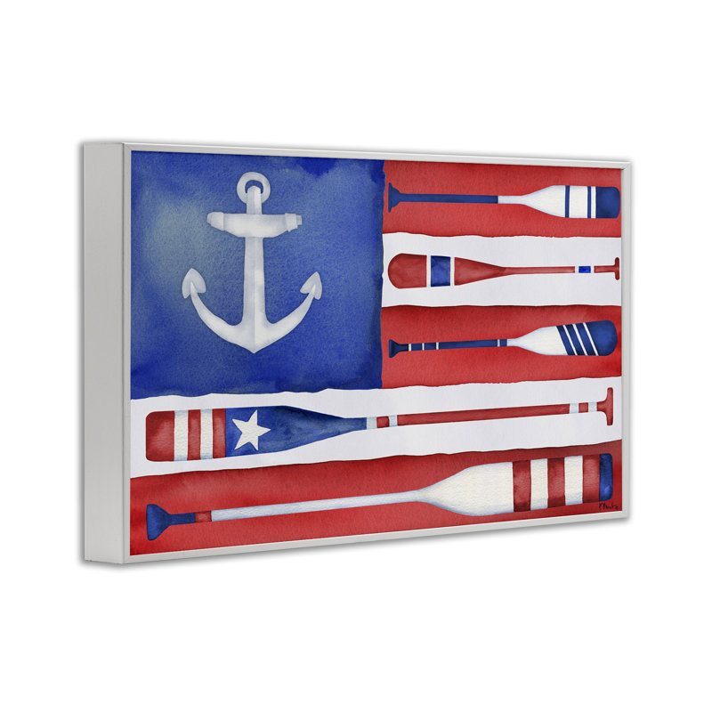  «Patriotic Oar Flag», estampe numérique par Paul Brent, H 12 po x l 18 po, Estampe numérique encadrée blanc bord de mer