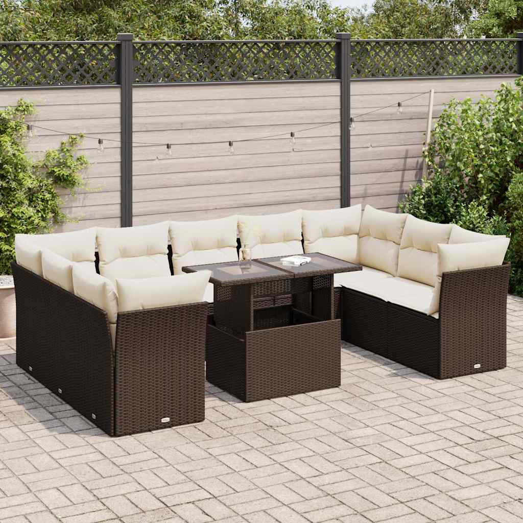 Vidaxl 10-Tlg. Garten-Sofagarnitur Mit Kissen Schwarz Poly Rattan