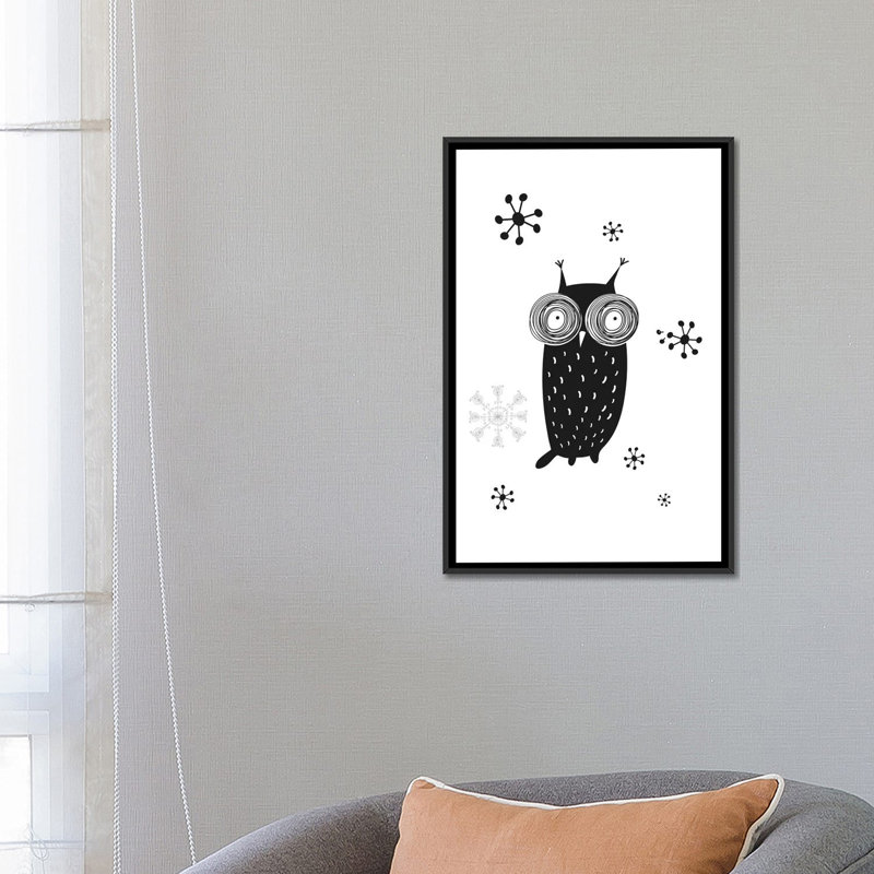 « hibou i », impression sur toile, H 26 po x l 18 po x P 1,5 po, Toile avec cadre noir, Pas de tapis