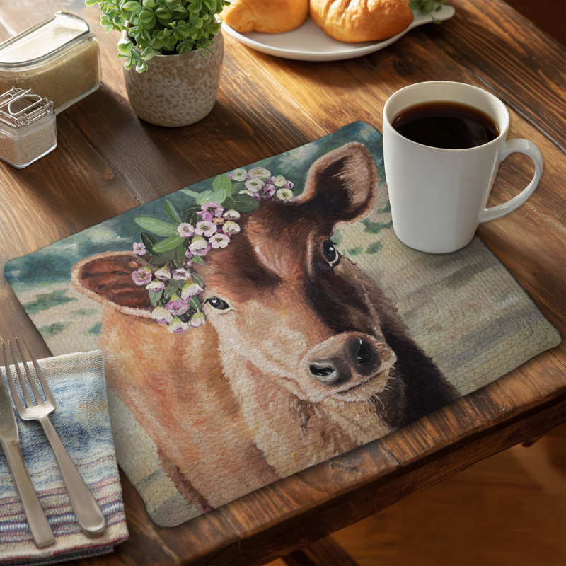 Cute Jersey Cow Rustic Placemat | Braided Polyester Decor