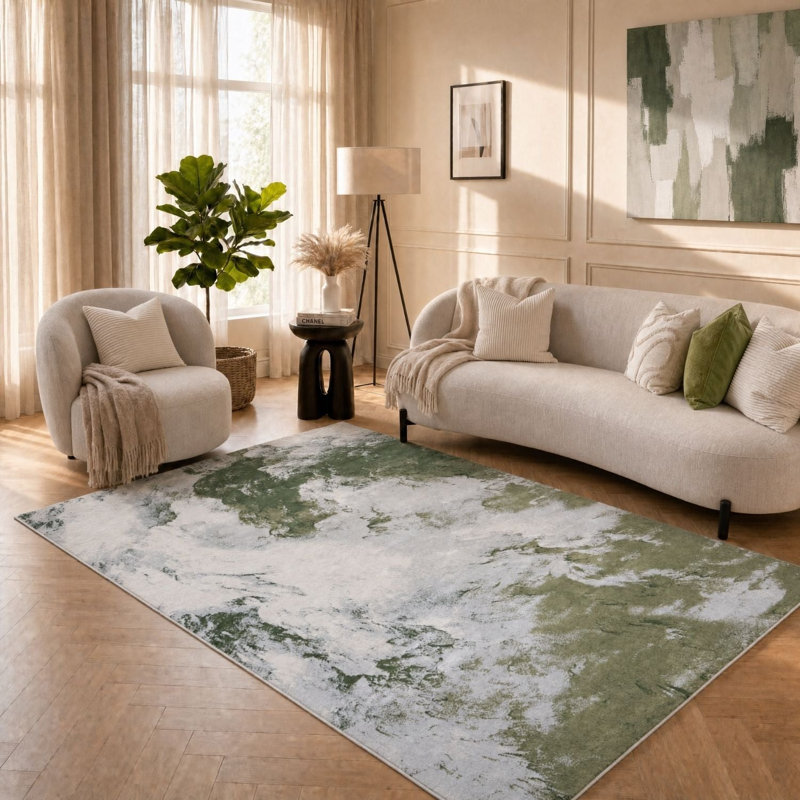 Elaris Collection Rectangle Marble Area Rug, Green/Light Grey, 160X230 cm