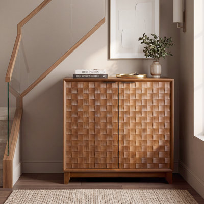 24 Pair Shoe Cabinet with Adjustable Shelves, Modern Sculpted Checkerboard Texture Storage Cabinet for Entryway, Living Room, Closet, Walnut Brown