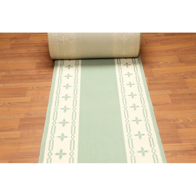 Tapis vert/ivoire en laine transitionnel Arnett