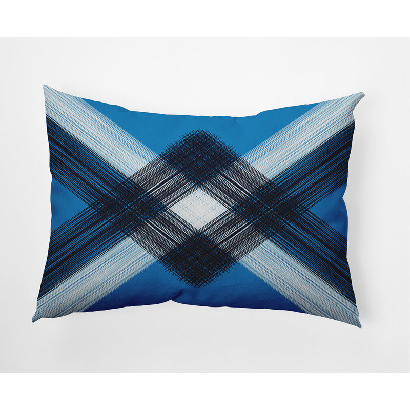 Geometric Outdoor Reversible Throw Pillow, Navy/Green