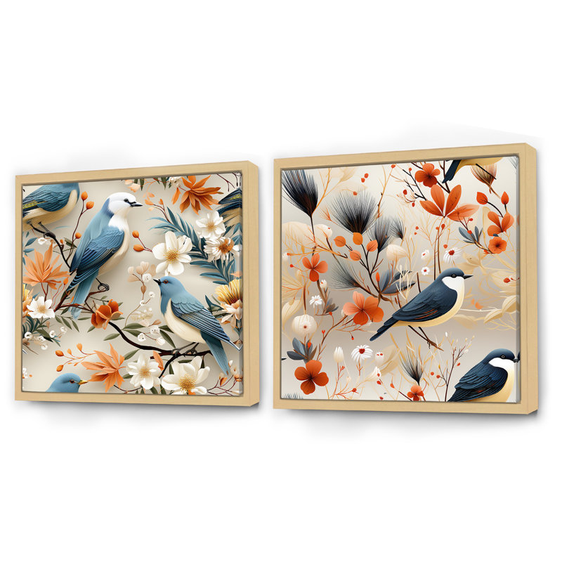 Collage Maelyss Birds On Branch, Cadre flottant brun, H 36 po x l 73 po