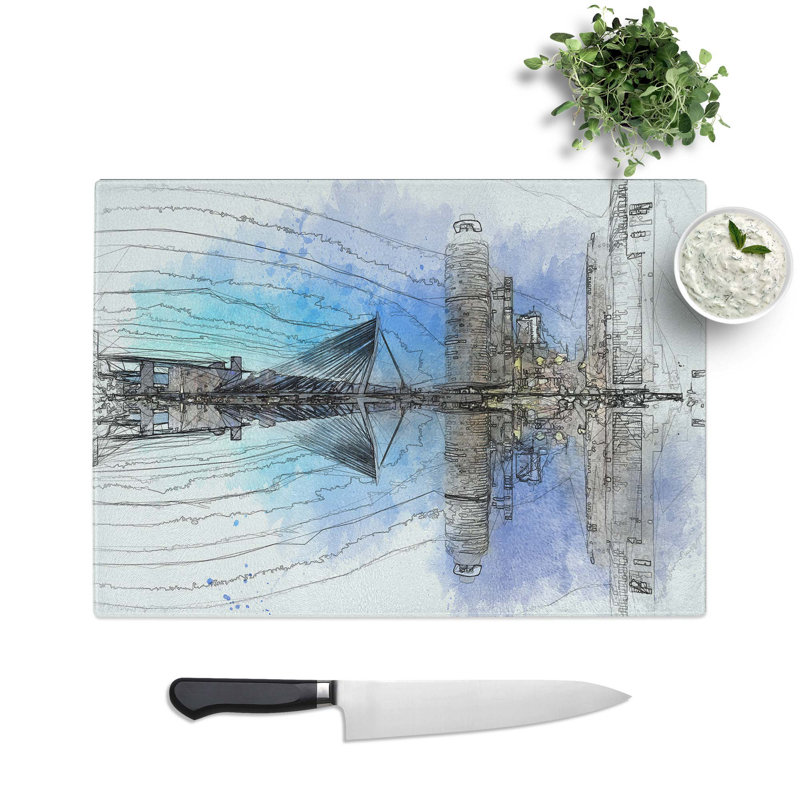 Tempered Glass Reflection of the Rotterdam Skyline Chopping Board, 28.5 cm W x 20 cm L