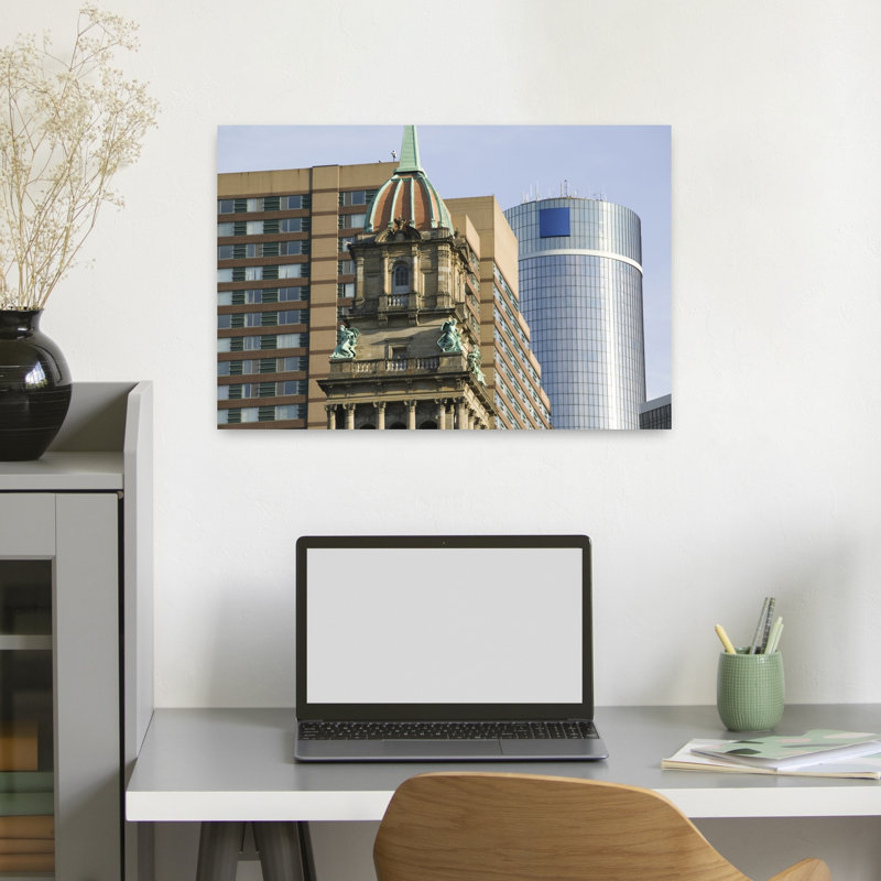 Wayne County Building and Renaissance Center Detroit Michigan USA 1 Piece Wrapped Canvas Wall Art, 60.96 cm H x 40.64 cm W