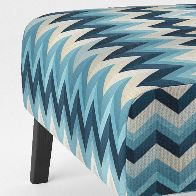 Motif géométrique à chevrons harmonisés - Fauteuil d'appoint et fauteuil rembourrés, Blue/Black/White Velvet