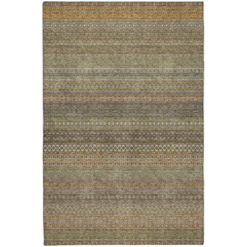 Premium Machine Washable Dream Shag ADS527 Striped Rug, 3' x 5', Khaki