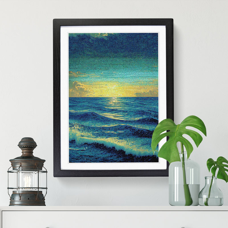 Seascape Mosaic - Single Picture Frame Painting, 64cm H x 46cm W x 2cm D, Black