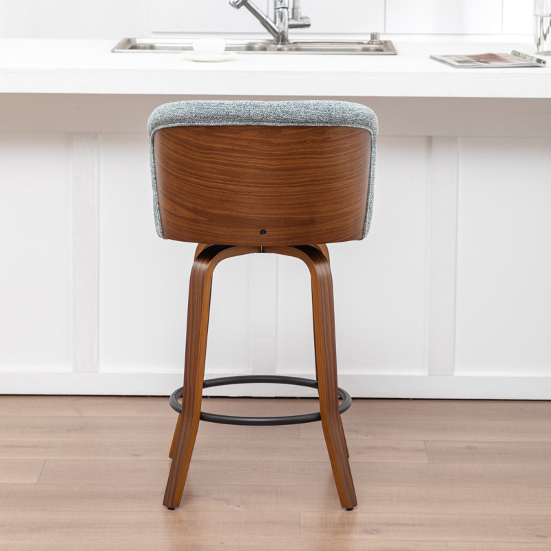 Devault Swivel Upholstered Counter Stool With Wood Frame, Blue