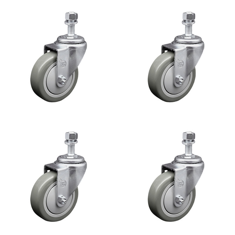 Polyurethane Wheel Swivel 10mm Threaded Stem Caster Set SCC