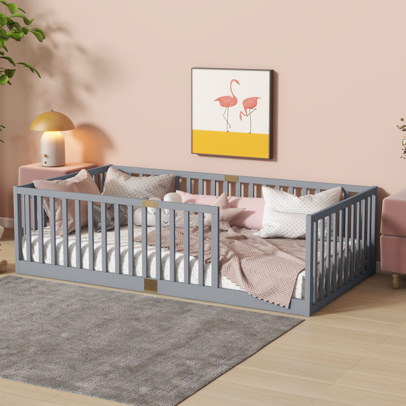 Lit pour enfant avec plate-forme en bois massif, Gris
