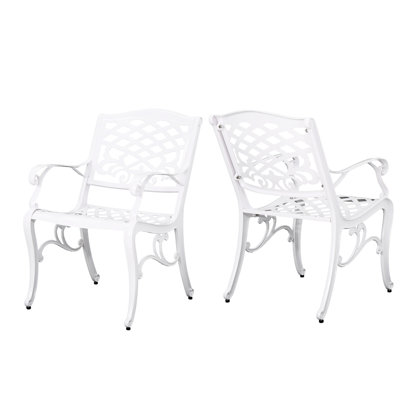 Of 2 Arm Chairs Featuring Traditional Scroll And Style, Cast Aluminum Frame, Eye - Catching Floral Accents, White Color, 26.05 Inches Wide, 22.66 Deep, 34.7 Tall, Assembly Necessary Two In A ,