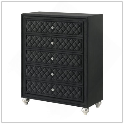 Commode à 5 tiroirs en velours capitonné 1 pièce Traditional Glam