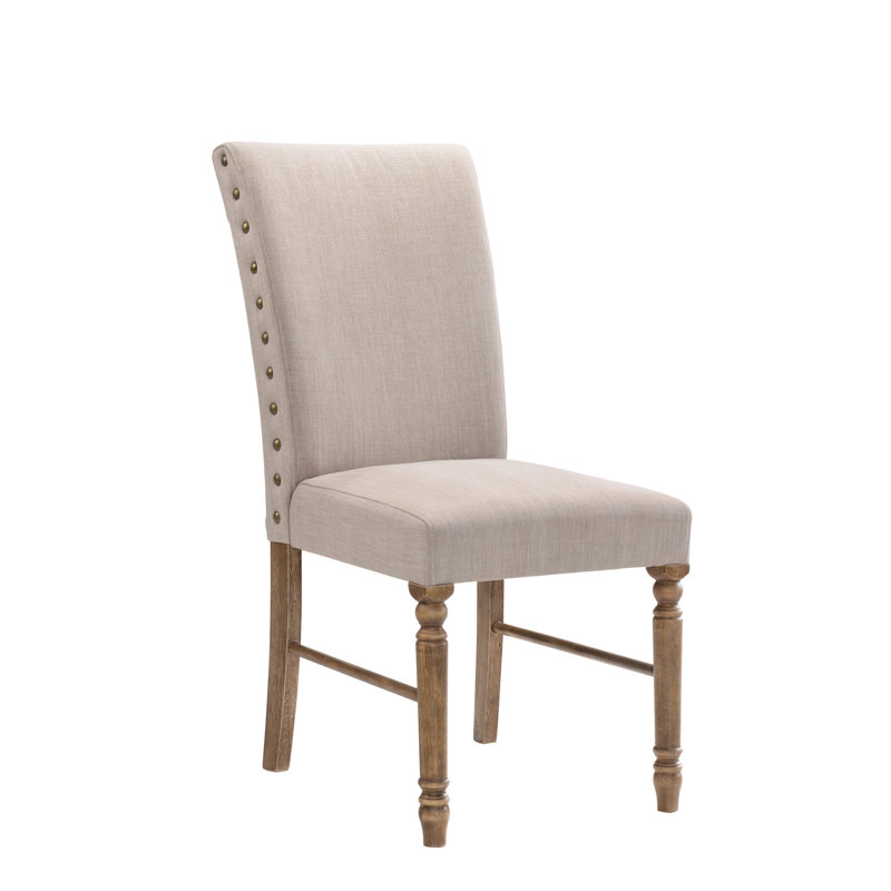 Ensemble de 2 chaises d'appoint Leventis en lin crème et chêne vieilli