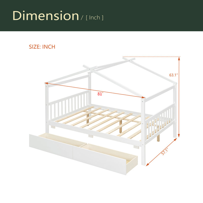 Lit double en bois avec tiroirs, Lit double, Blanc