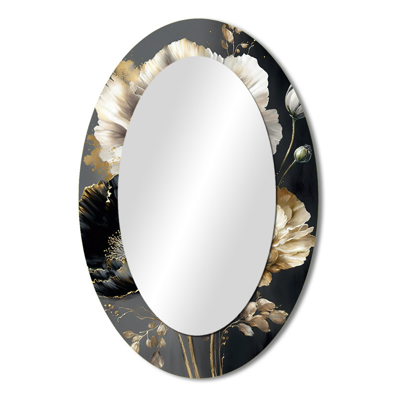 Bouquet de fleurs gris doré I - Décoration murale ovale gris, 36 po x 24 po