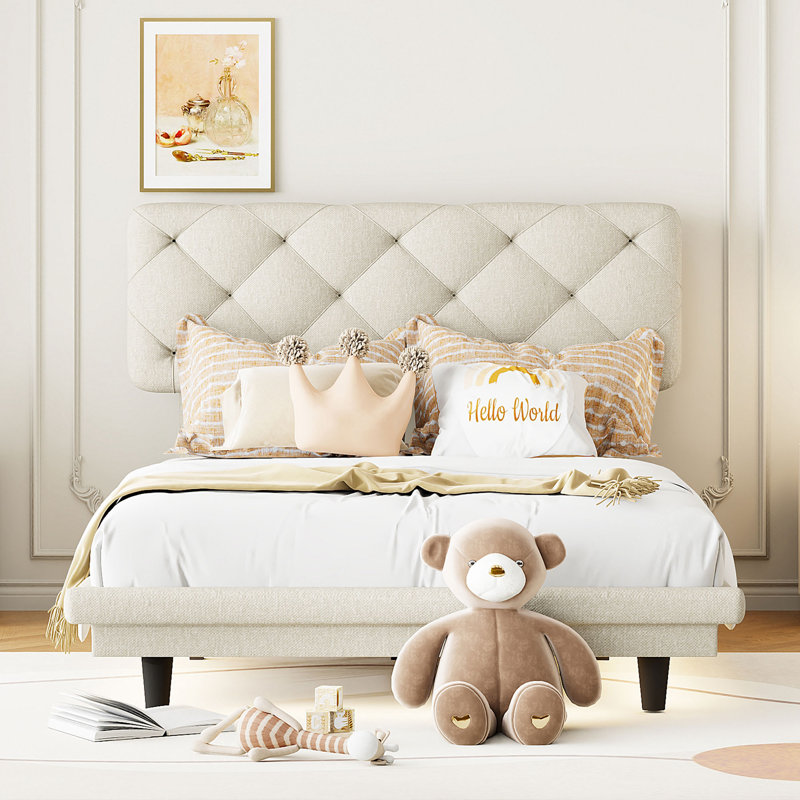 Lit tapissier Benelva, Simple, Beige